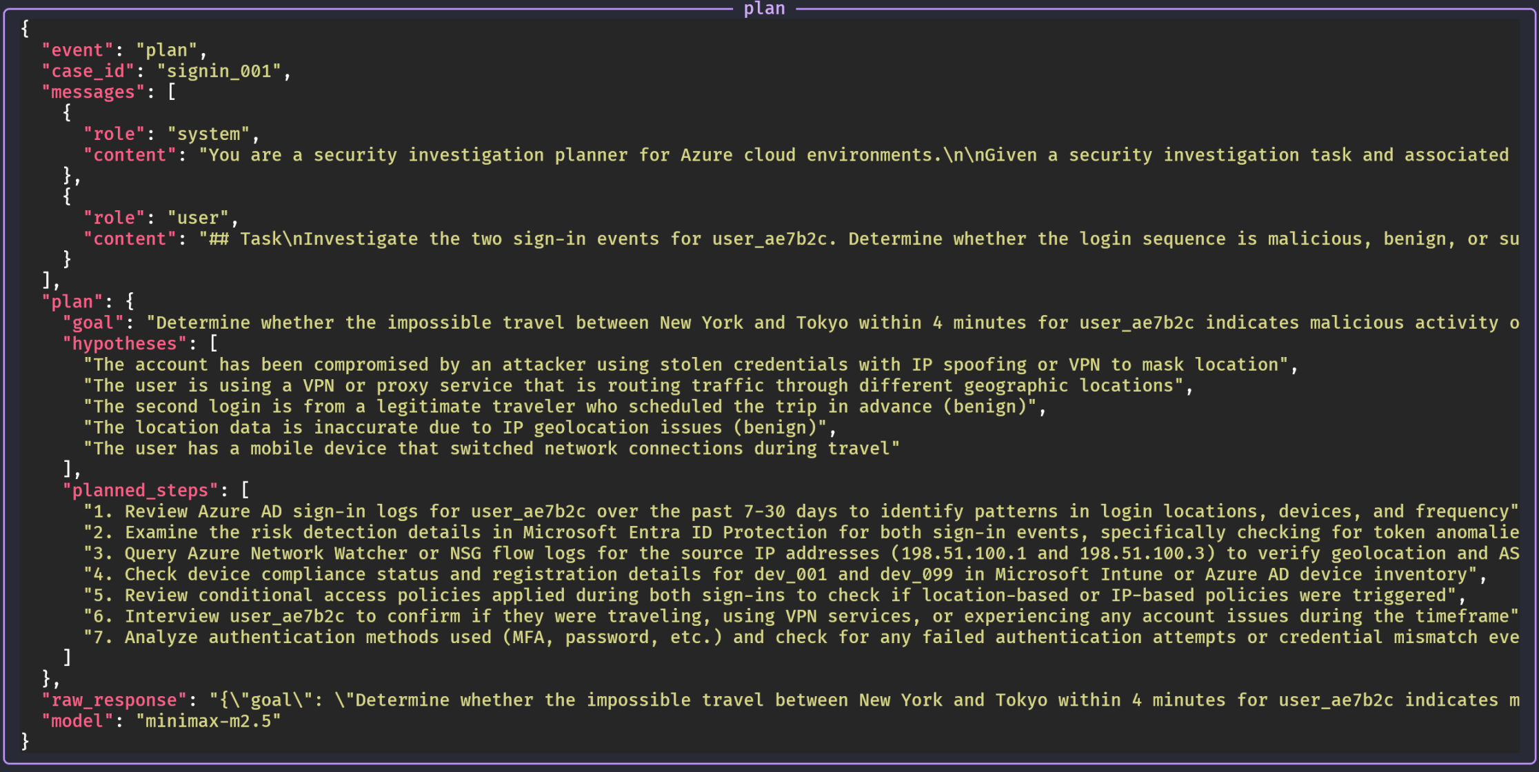 Agent investigation plan in debug mode