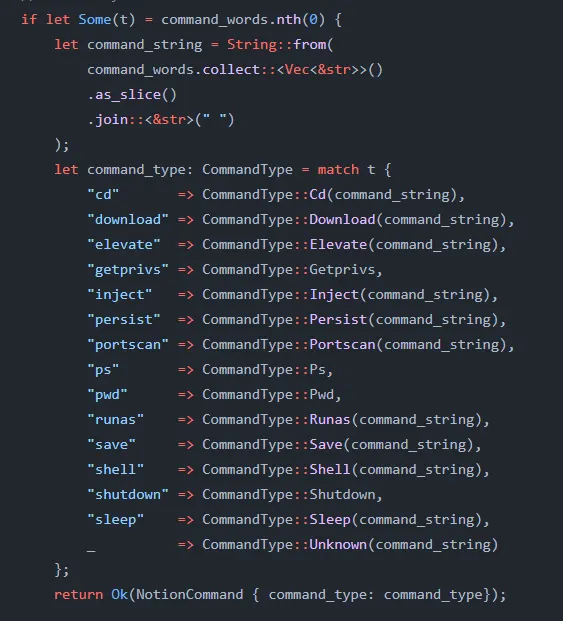 An example of the handling that allows the agent to evaluate commands from the N…